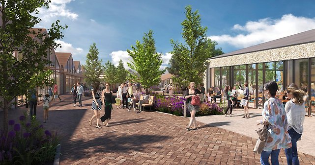Visionsbild över hur Malmö Designer Village kan se ut när det är klart, sommaren 2026. Illustration: CGI.